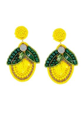 Beaded Lemon Earring, Seed Bead Fruit Earring, Lemon, Lily Posh